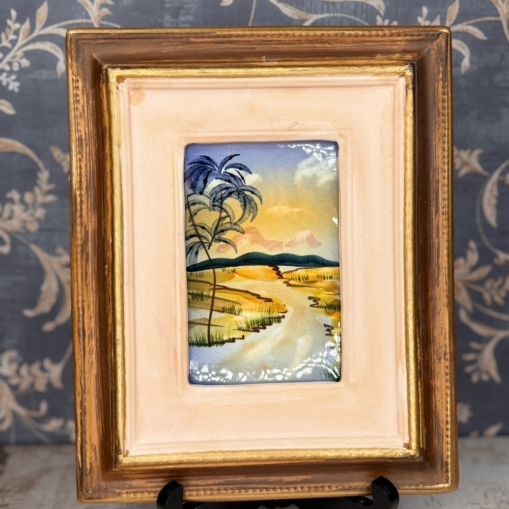 STEBAS Hand Painted Italian Landscape Tile Framed Art Wall Plaque